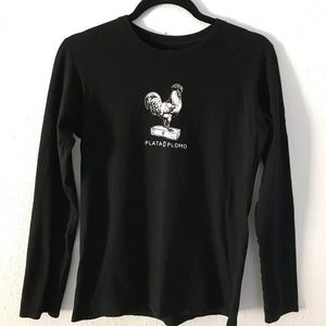 Organic cotton long sleeve black rooster T-shirt